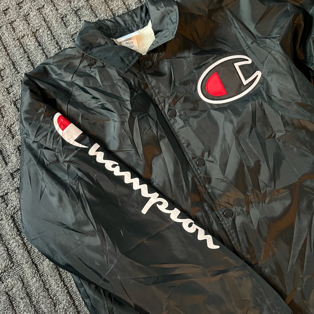 Vintage Champion Lined Sherpa Windbreaker Black Mens Jacket